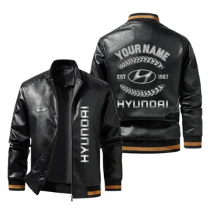 Vintage Huyndai Exclusive Logo Jacket Est 1967, Classic Ribbed Collar and Striped Cuffs, Custom Name HIDI240225Y12LJ93HYU