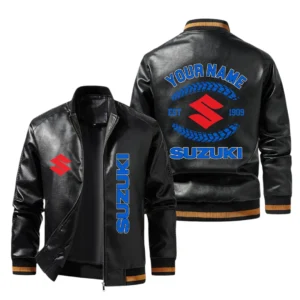 Vintage Suzuki Motor Exclusive Logo Jacket Est 1909, Classic Ribbed Collar and Striped Cuffs, Custom Name HIDI270225Y12LJ93SUM