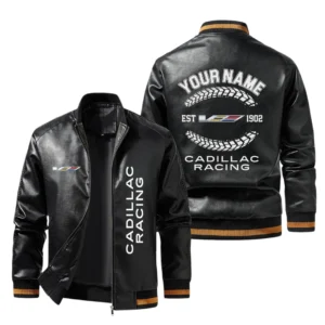 Vintage Cadillac Racing Exclusive Logo Jacket Est 1902, Classic Ribbed Collar and Striped Cuffs, Custom Name HIDI280225Y12LJ93CAR