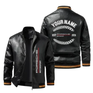 Vintage Porsche Motorsport Exclusive Logo Jacket Est 1931, Classic Ribbed Collar and Striped Cuffs, Custom Name HIDI280225Y12LJ93POM