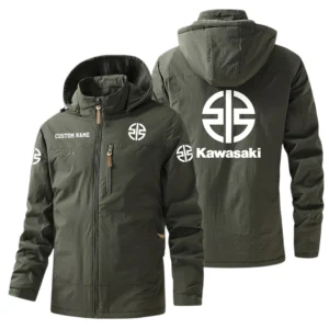 Kawasaki Motors Windbreaker Jacket Hooded, Warm Lining Waterproof Outdoor Running Jacket For Men, Custom Name HIHI240225Y17WO88KAM