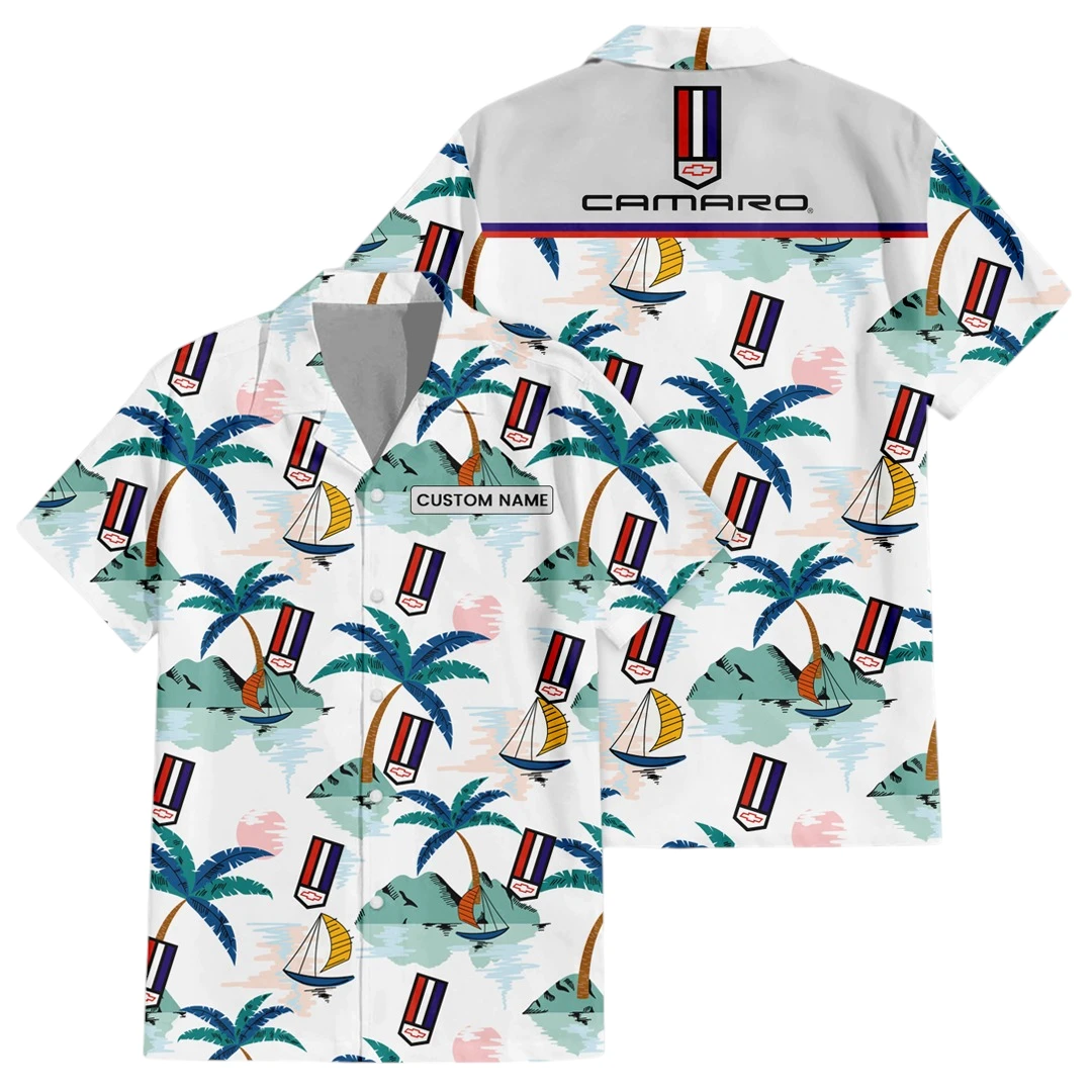 Chevrolet Camaro Exclusive Logo Button Up Hawaiian Shirt Tropical Landscape Pattern All-over Print, Custom Name HIDI190225Y7HWLS2CHC