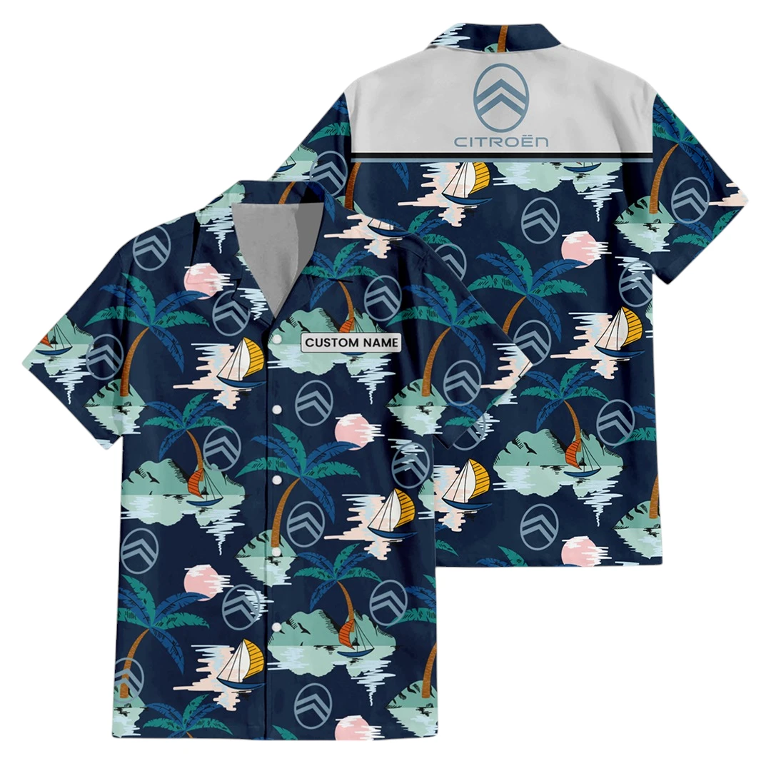 Citroen Button Up Hawaiian Shirt, Island Paradise Pattern All-over Print, Custom Name HIDI210225Y7HWLS2CIT