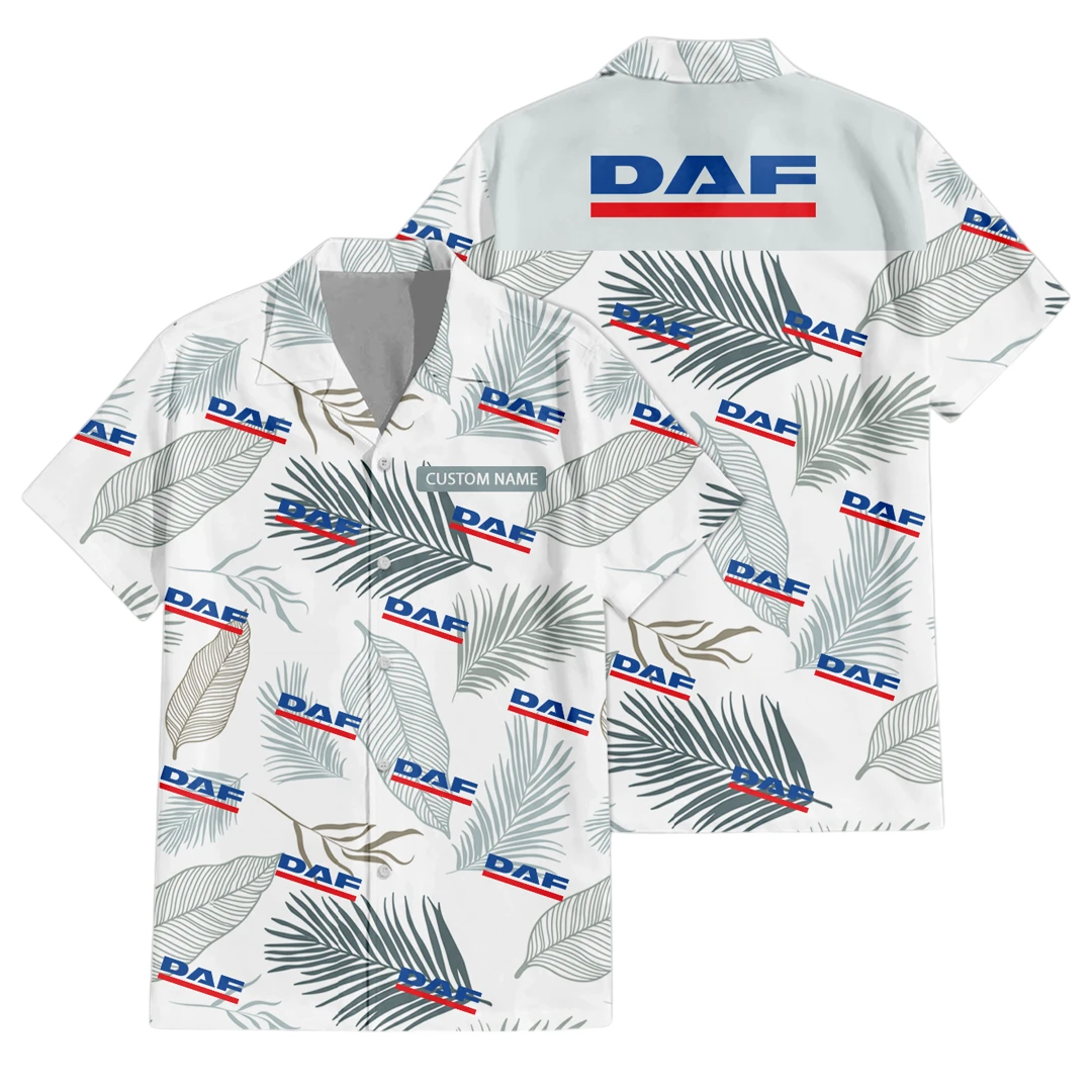 DAF Exclusive Logo Button Up Hawaiian Shirt Tropical Leaves Seamless Pattern All-over Print, Custom Name HIHI170125Y7HWLS1DAF