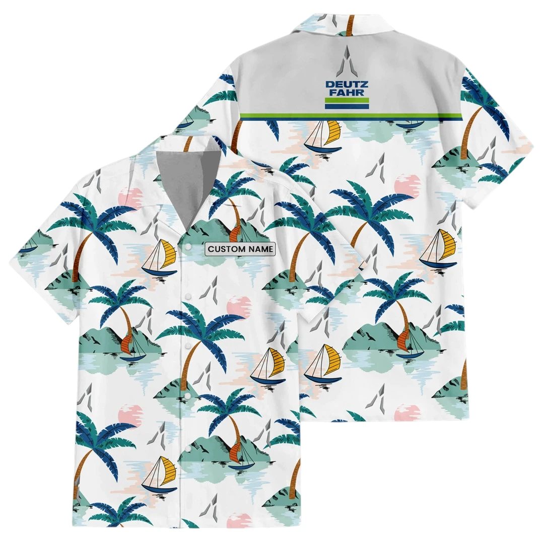 Deutz Exclusive Logo Button Up Hawaiian Shirt Tropical Landscape Pattern All-over Print, Custom Name HIDI190225Y7HWLS2DEU