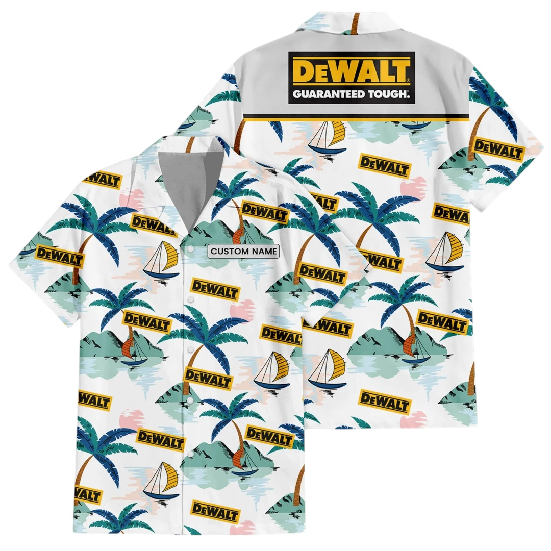 DeWalt Exclusive Logo Button Up Hawaiian Shirt Tropical Landscape Pattern All-over Print, Custom Name HIDI190225Y7HWLS2DEW