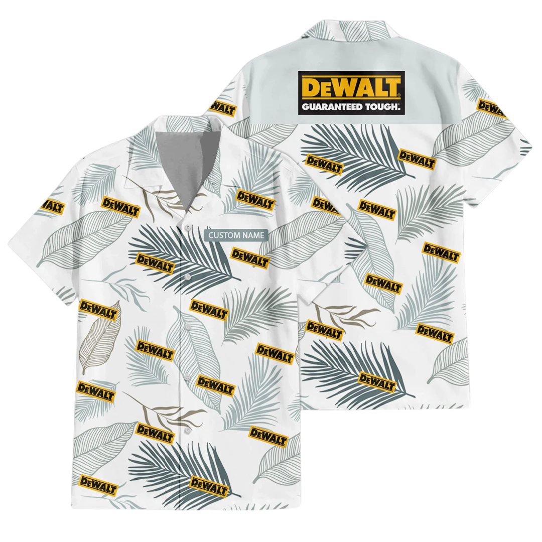 Dewalt Exclusive Logo Button Up Hawaiian Shirt Tropical Leaves Seamless Pattern All-over Print, Custom Name HIHI170125Y7HWLS1DEW