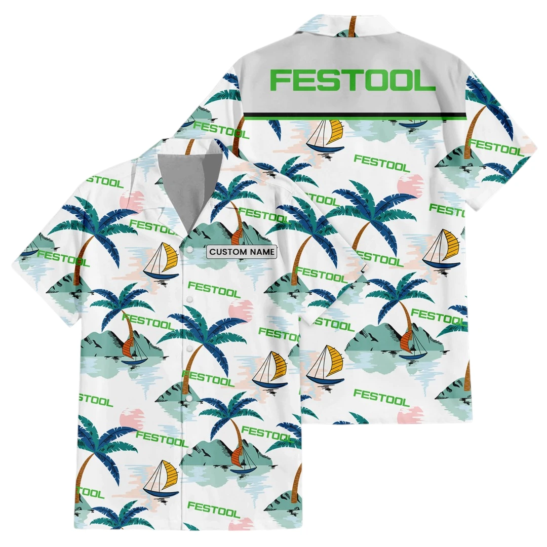 Festool Exclusive Logo Button Up Hawaiian Shirt Tropical Landscape Pattern All-over Print, Custom Name HIDI190225Y7HWLS2FES