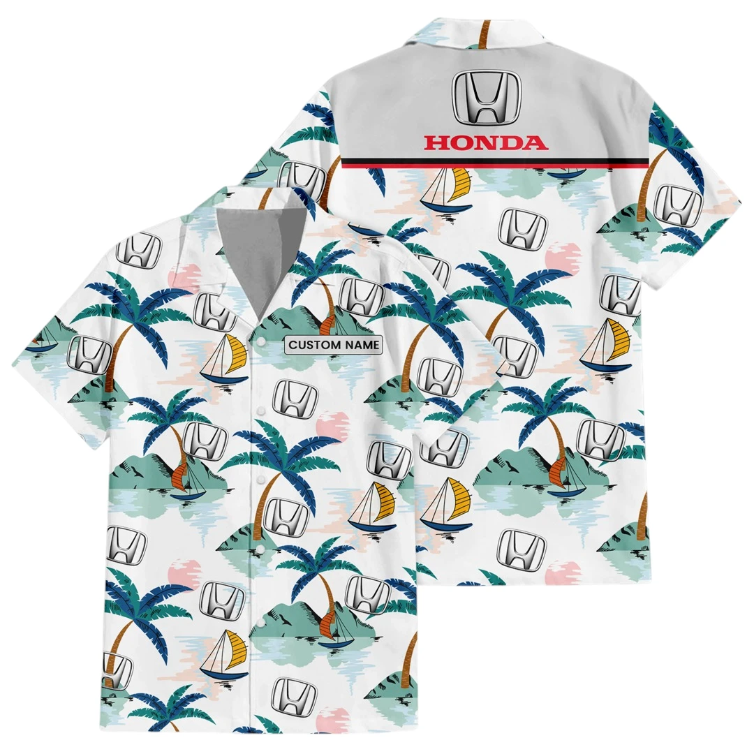 Honda Exclusive Logo Button Up Hawaiian Shirt Tropical Landscape Pattern All-over Print, Custom Name HIDI200225Y7HWLS2HON