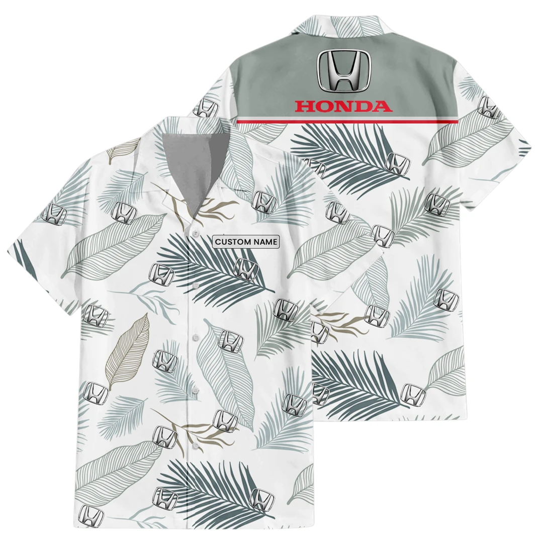 Honda Exclusive Logo Button Up Hawaiian Shirt Tropical Leaves Seamless Pattern All-over Print, Custom Name HIHI170225Y7HWLS1HON