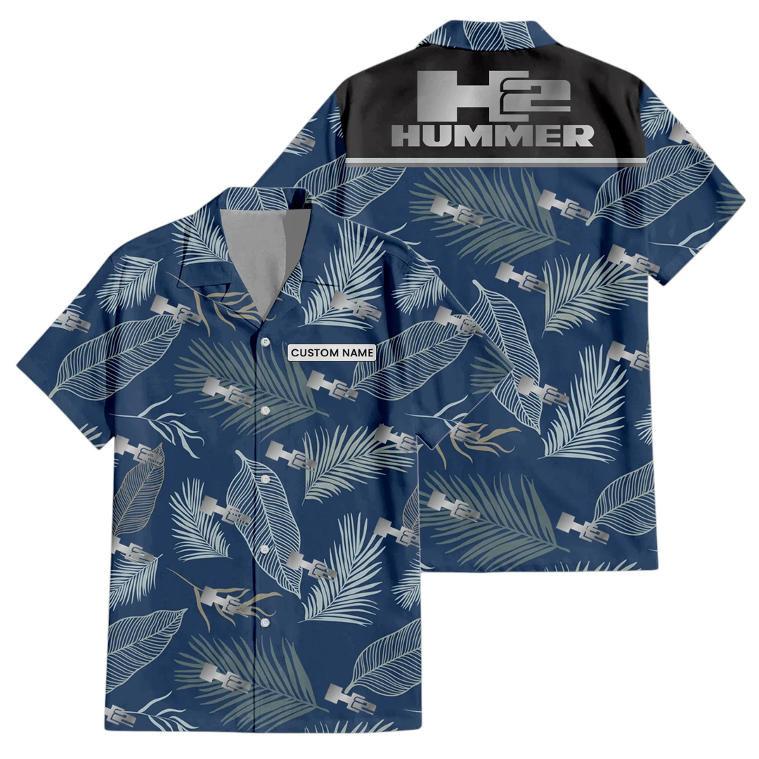 Hummer H2 Button Up Hawaiian Shirt, Tropical Leaf All-over Print Shirt , Custom Name HIHI190225Y7HWLS1H2H