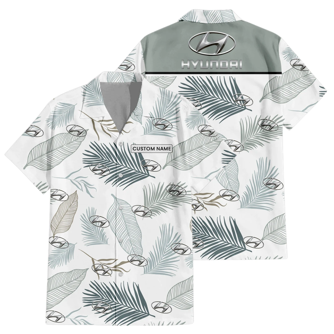 Hyundai Exclusive Logo Button Up Hawaiian Shirt Tropical Leaves Seamless Pattern All-over Print, Custom Name HIHI170225Y7HWLS1HYU