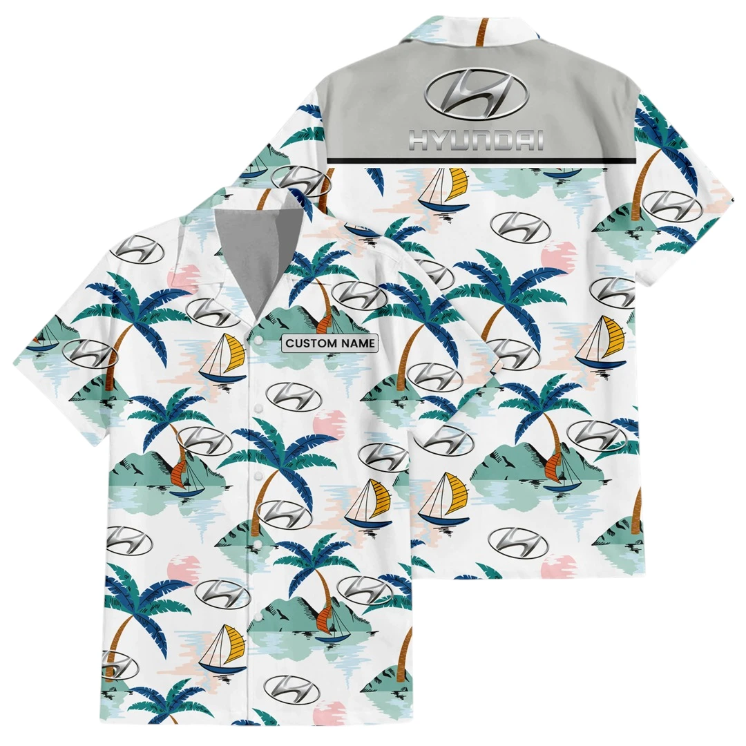 Hyunhdai Exclusive Logo Button Up Hawaiian Shirt Tropical Landscape Pattern All-over Print, Custom Name HIDI200225Y7HWLS2HYU