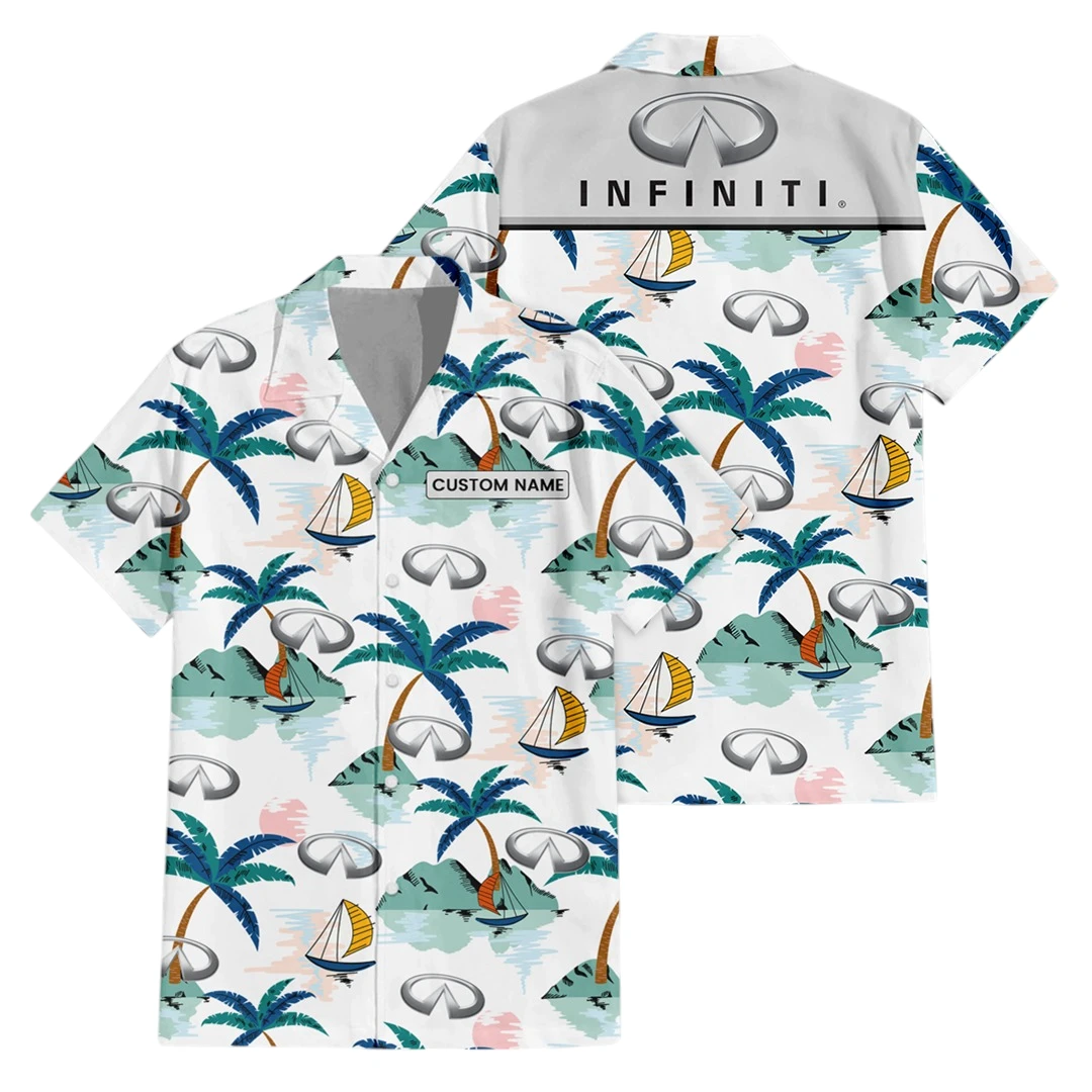 Infiniti Exclusive Logo Button Up Hawaiian Shirt Tropical Landscape Pattern All-over Print, Custom Name HIDI210225Y7HWLS2INF