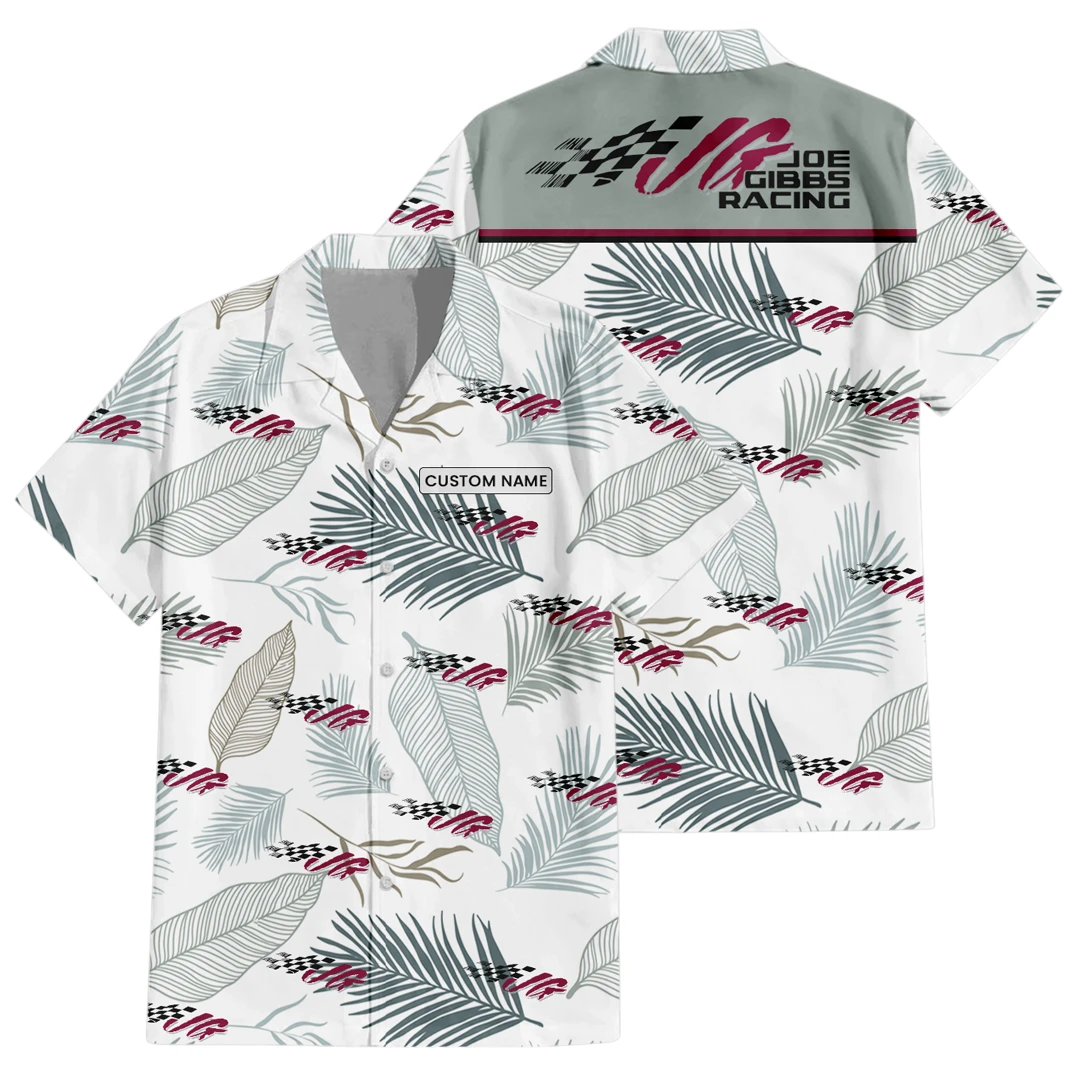 Joe Gibbs Exclusive Logo Button Up Hawaiian Shirt Tropical Leaves Seamless Pattern All-over Print, Custom Name HIHI180225Y7HWLS1JGR
