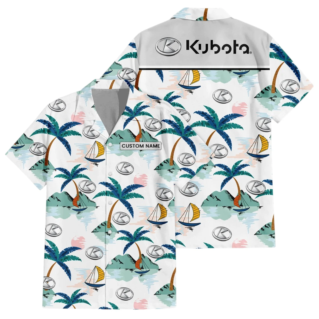 Kubota Exclusive Logo Button Up Hawaiian Shirt Tropical Landscape Pattern All-over Print, Custom Name HIDI200225Y7HWLS2KUB