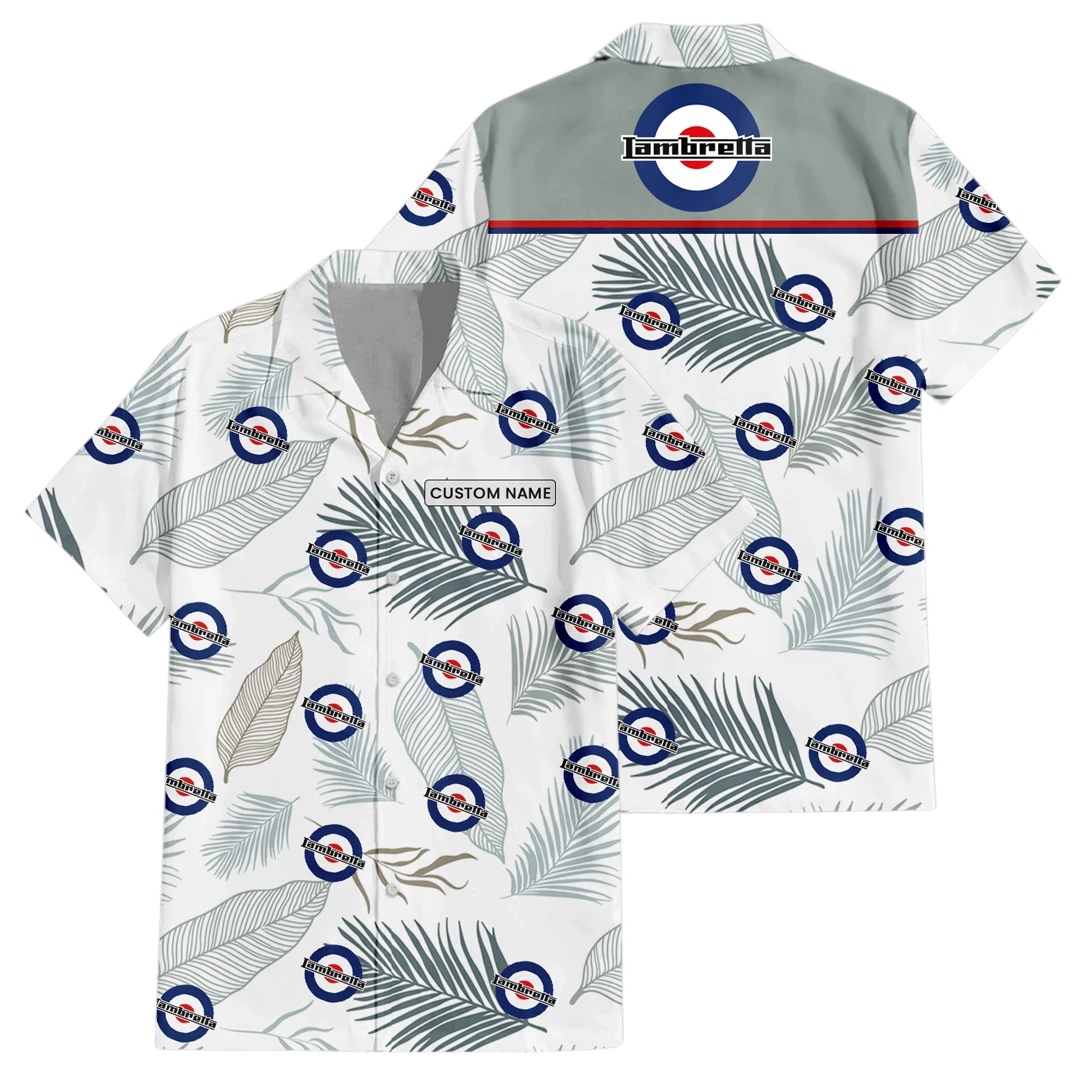 Lambretta Exclusive Logo Button Up Hawaiian Shirt Tropical Leaves Seamless Pattern All-over Print, Custom Name HIHI180225Y7HWLS1LAT