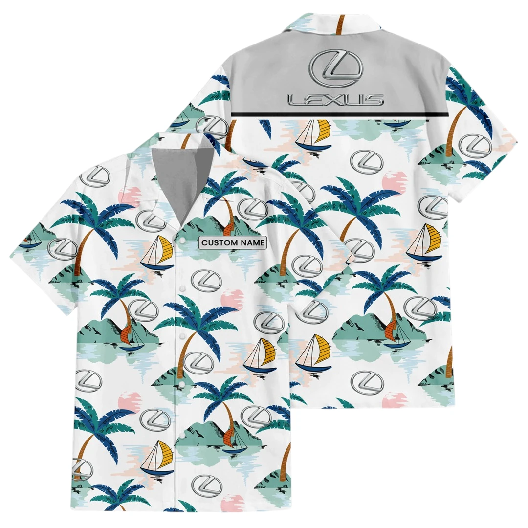 Lexus Exclusive Logo Button Up Hawaiian Shirt Tropical Landscape Pattern All-over Print, Custom Name HIDI200225Y7HWLS2LEX