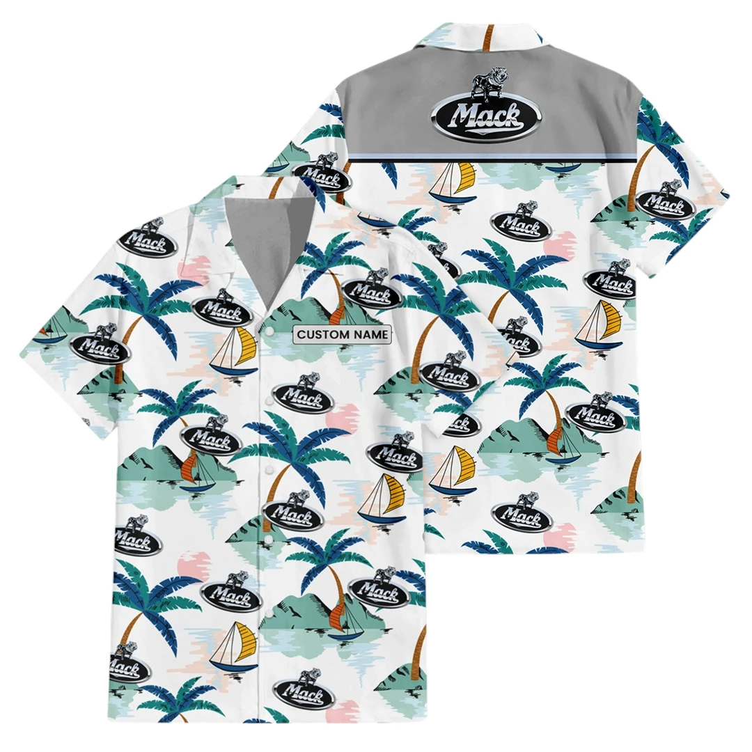 Mack Trucks Exclusive Logo Button Up Hawaiian Shirt Tropical Landscape Pattern All-over Print, Custom Name HIDI200225Y7HWLS2MAC