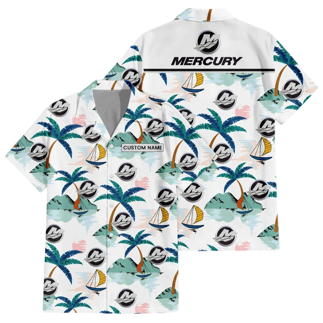 Mercury Exclusive Logo Button Up Hawaiian Shirt Tropical Landscape Pattern All-over Print, Custom Name HIDI200225Y7HWLS2MER