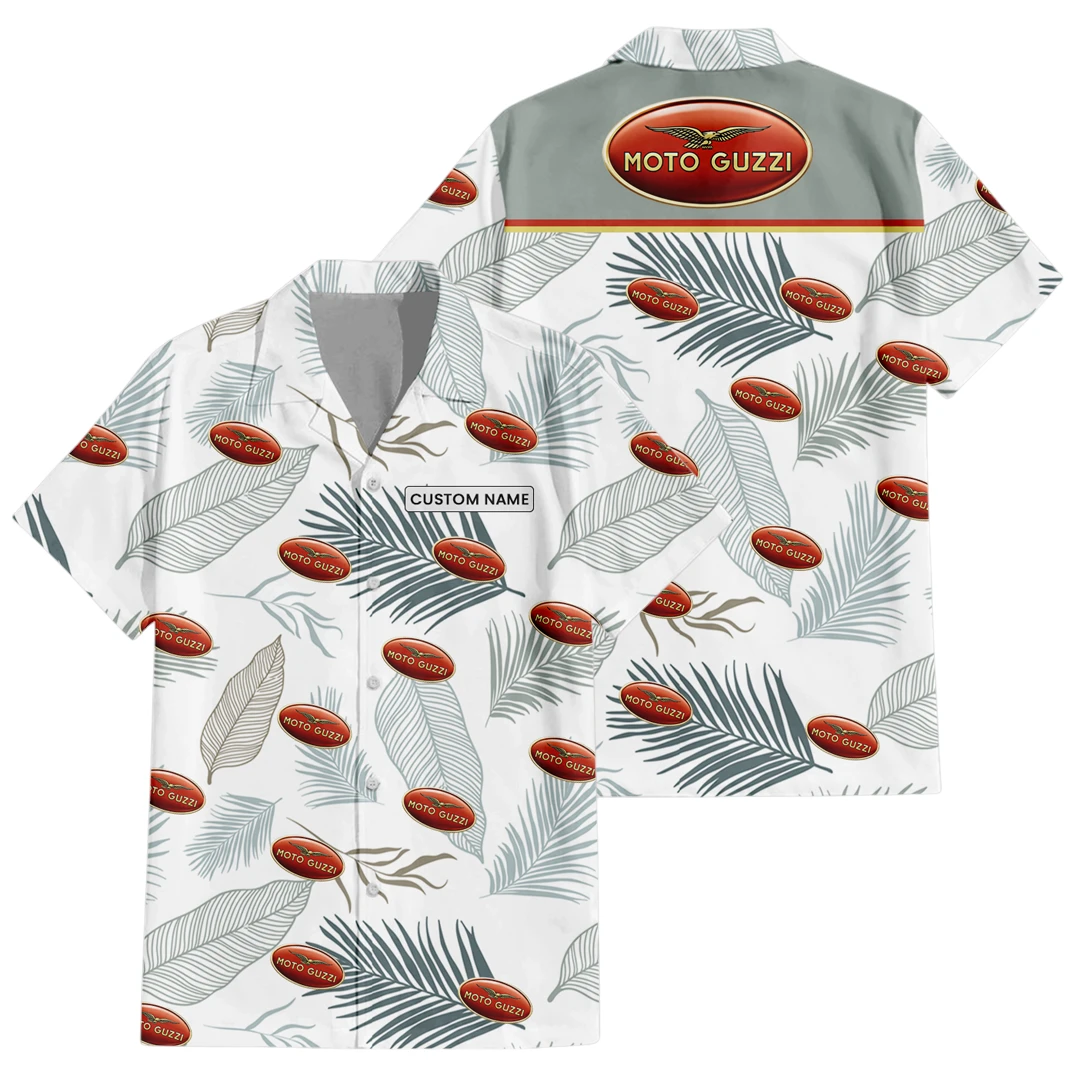 Moto Guzzi Exclusive Logo Button Up Hawaiian Shirt Tropical Leaves Seamless Pattern All-over Print, Custom Name HIHI180225Y7HWLS1MOG