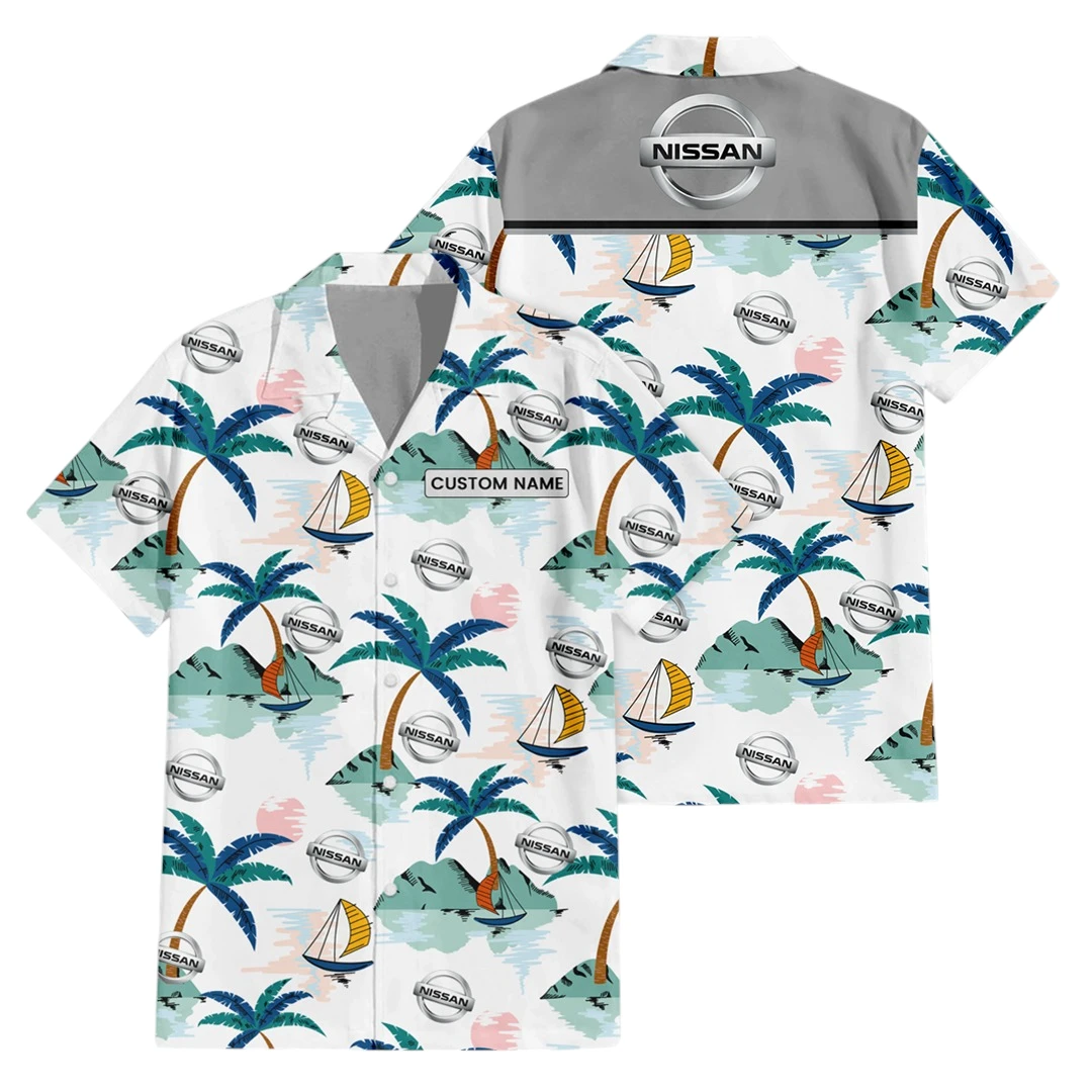 Nissan Exclusive Logo Button Up Hawaiian Shirt Tropical Landscape Pattern All-over Print, Custom Name HIDI200225Y7HWLS2NIS