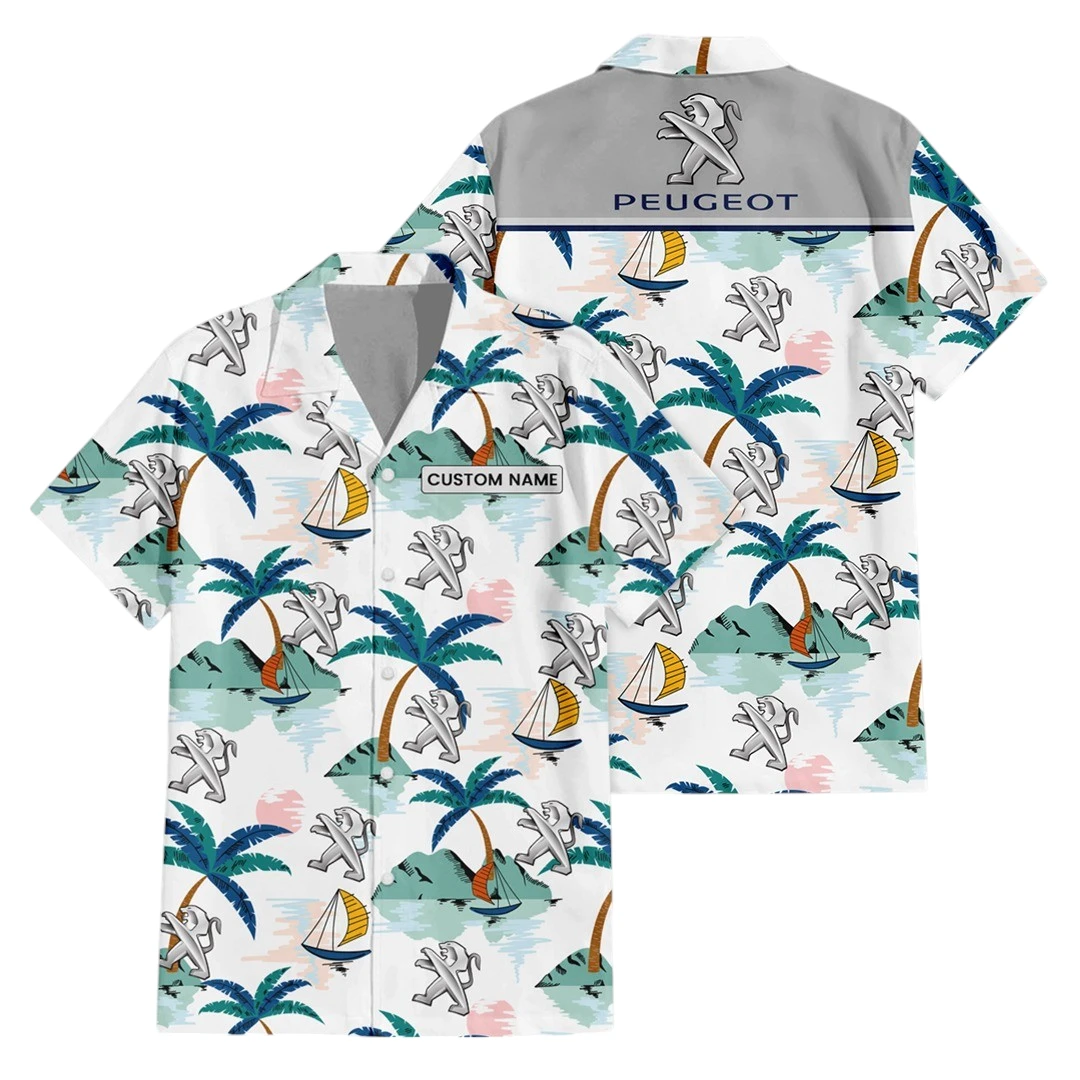 Peugeot Exclusive Logo Button Up Hawaiian Shirt Tropical Landscape Pattern All-over Print, Custom Name HIDI210225Y7HWLS2PEU