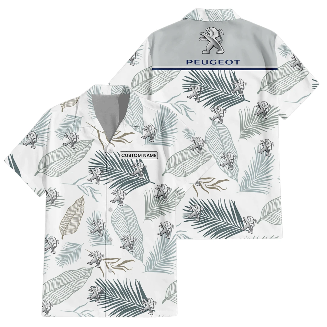 Peugeot Exclusive Logo Button Up Hawaiian Shirt Tropical Leaves Seamless Pattern All-over Print, Custom Name HIHI190225Y7HWLS1PEU