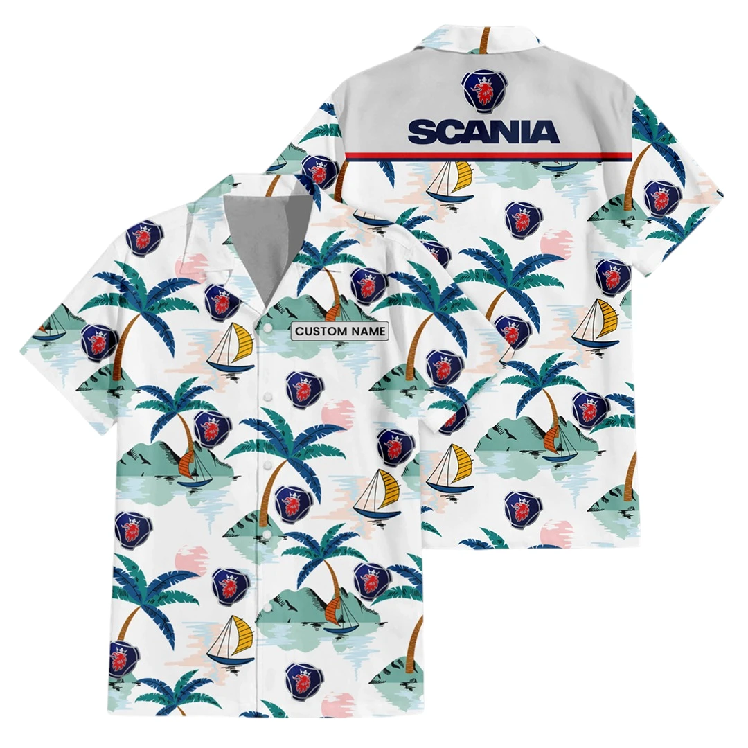 Scania Exclusive Logo Button Up Hawaiian Shirt Tropical Landscape Pattern All-over Print, Custom Name HIDI210225Y7HWLS2SCA