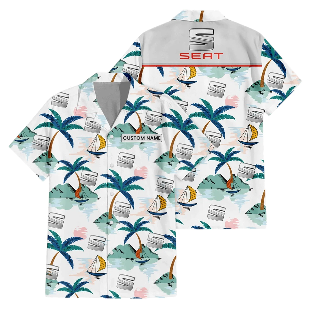 Seat Button Up Hawaiian Shirt, Island Paradise Pattern All-over Print, Custom Name HIDI210225Y7HWLS2SE