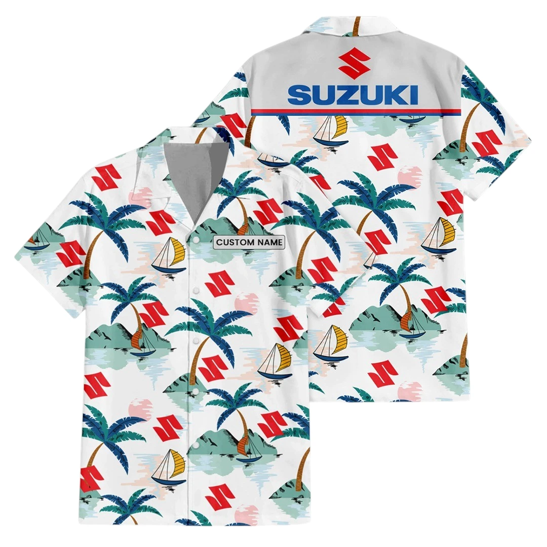 Suzuki Button Up Hawaiian Shirt, Island Paradise Pattern All-over Print, Custom Name HIDI210225Y7HWLS2SUZ