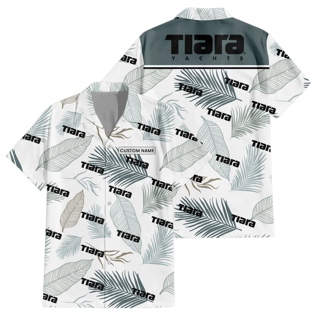 Tiara Yachts Exclusive Logo Button Up Hawaiian Shirt Tropical Leaves Seamless Pattern All-over Print, Custom Name HIHI190225Y7HWLS1TIA