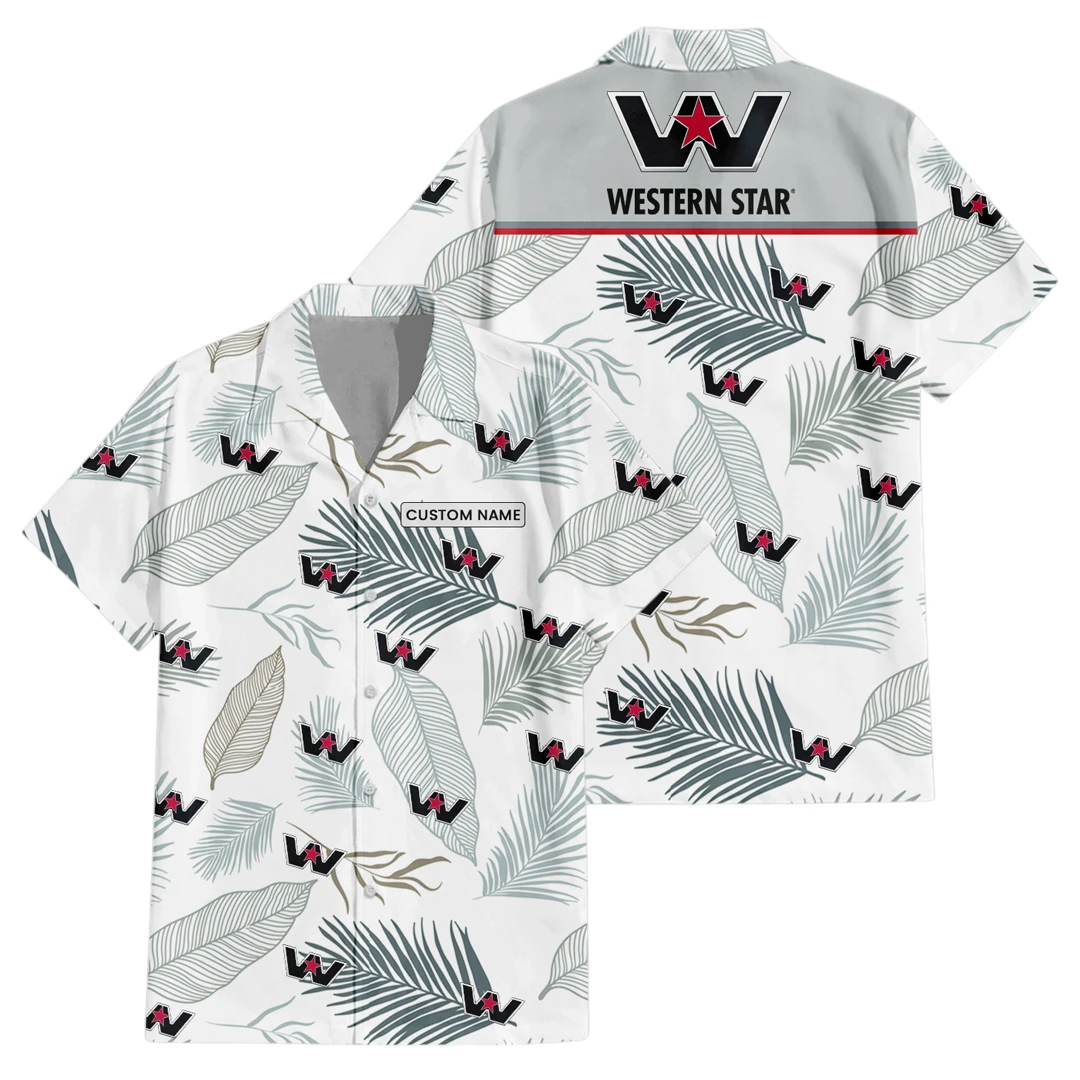 Western Star Exclusive Logo Button Up Hawaiian Shirt Tropical Leaves Seamless Pattern All-over Print, Custom Name HIHI190225Y7HWLS1WES