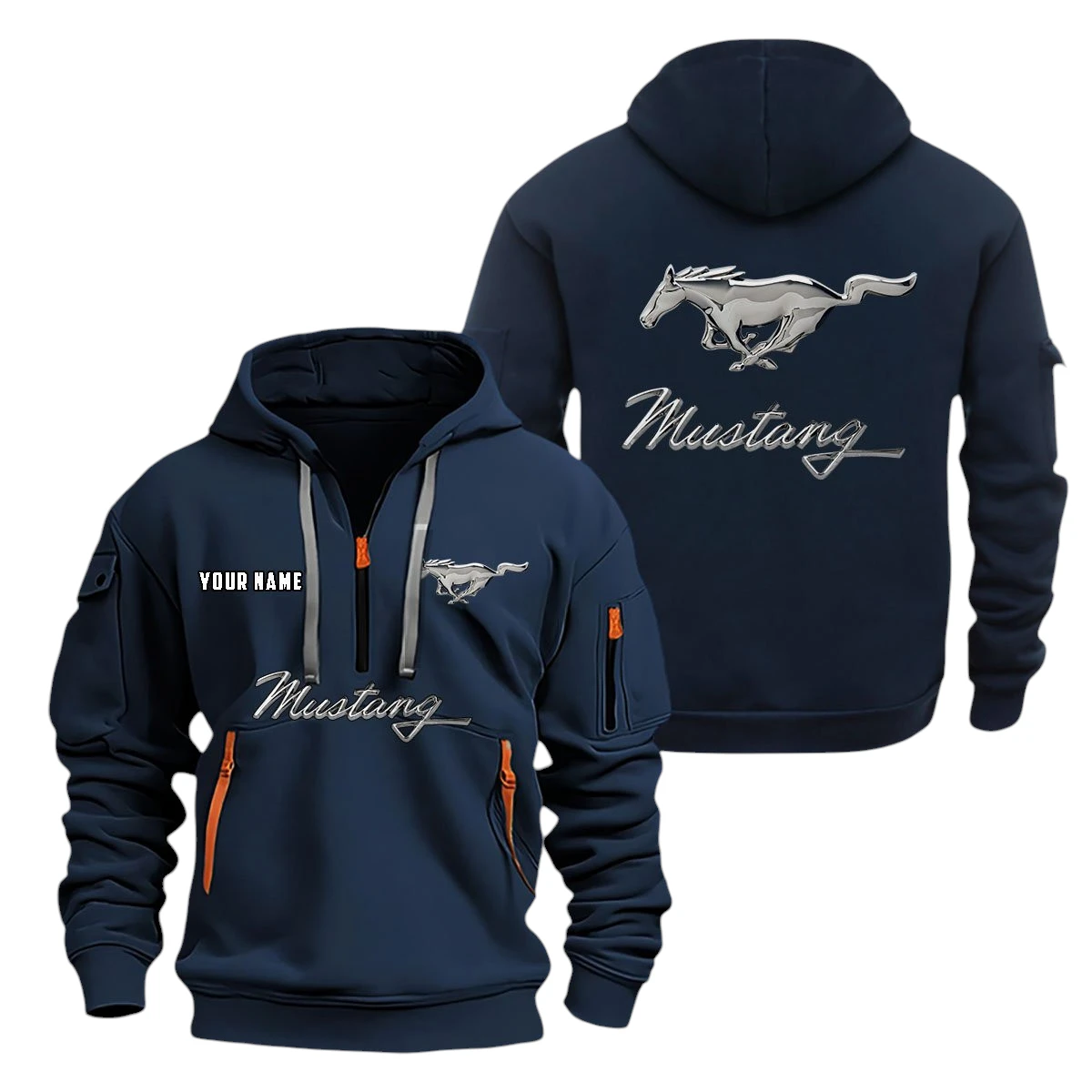Mustang Half Zip Hoodie, Sports Hooded Multi-Pocket, Custom Name TN080325Y25QZ2HCT9MUS Mustang Half Zip Hoodie, Sports Hooded Multi-Pocket, Custom Name TN080325Y25QZ2HCT9MUS