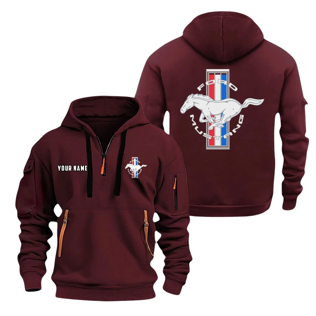 Mustang Half Zip Hoodie, Sports Hooded Multi-Pocket, Custom Name TN090325Y25QZ2HCT8MUS Mustang Half Zip Hoodie, Sports Hooded Multi-Pocket, Custom Name TN090325Y25QZ2HCT8MUS