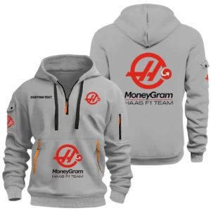 MoneyGram Haas F1 Team Half Zip Hoodie, Sports Hooded Multi-Pockets, Custom Name HIDI060325Y25QZ2HMGH