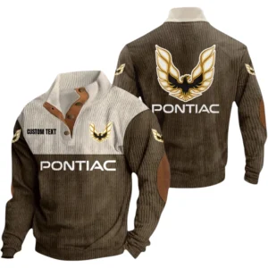 Pontiac Knitted Ribbed Corduroy Sweatshirt Mid Stretch Stand Collar Pullover Sweater, Custom Text HG170325Y32RCSCT1PON