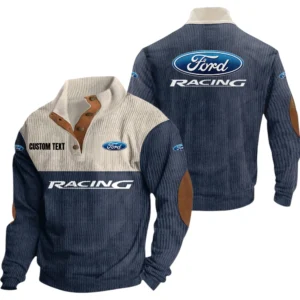 Ford Racing Exclusive Logo Knitted Ribbed Corduroy Sweatshirt Mid Stretch Stand Collar Pullover Sweater, Custom Text HG140325Y32RCSCT2FOR