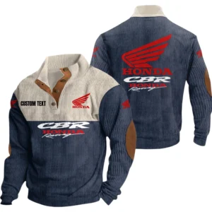 Honda CBR Exclusive Logo Knitted Ribbed Corduroy Sweatshirt Mid Stretch Stand Collar Pullover Sweater, Custom Text HG150325Y32RCSCT1CBR
