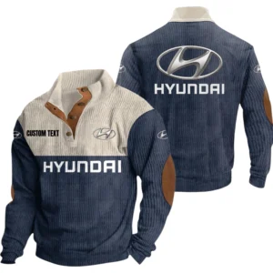Hyundai Exclusive Logo Knitted Ribbed Corduroy Sweatshirt Mid Stretch Stand Collar Pullover Sweater, Custom Text HG150325Y32RCSCT1HYU