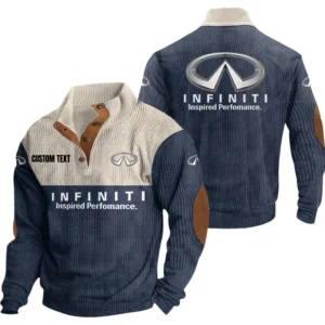 Infiniti Exclusive Logo Knitted Ribbed Corduroy Sweatshirt Mid Stretch Stand Collar Pullover Sweater, Custom Text HG150325Y32RCSCT1INF