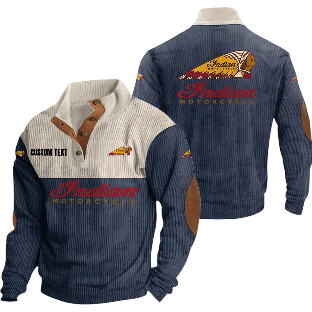 Indian Motorcycle Exclusive Logo Knitted Ribbed Corduroy Sweatshirt Mid Stretch Stand Collar Pullover Sweater, Custom Text HG150325Y32RCSCT1INM Indian Motorcycle Exclusive Logo Knitted Ribbed Corduroy Sweatshirt Mid Stretch Stand Collar Pullover Sweater, Custom Text HG150325Y32RCSCT1INM