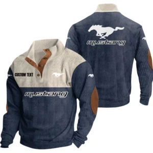 Mustang Racing Exclusive Logo Knitted Ribbed Corduroy Sweatshirt Mid Stretch Stand Collar Pullover Sweater, Custom Text HG150325Y32RCSCT1MUR