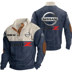 Nissan 350z Exclusive Logo Knitted Ribbed Corduroy Sweatshirt Mid Stretch Stand Collar Pullover Sweater, Custom Text HG150325Y32RCSCT3NIS