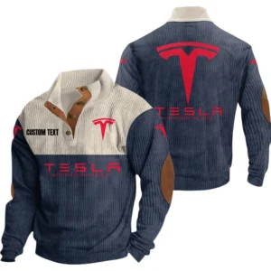 Tesla Motors Exclusive Logo Knitted Ribbed Corduroy Sweatshirt Mid Stretch Stand Collar Pullover Sweater, Custom Text HG170325Y32RCSCT1TEM