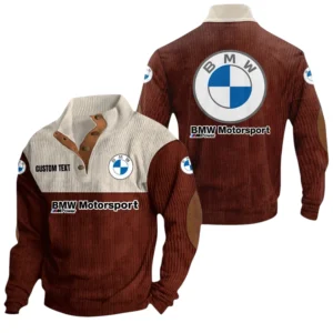 BMW Racing Knitted Ribbed Corduroy Sweatshirt Mid Stretch Stand Collar Pullover Sweater, Custom Text HG130325Y32RCSCT7BMW