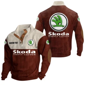 Skoda Knitted Ribbed Corduroy Sweatshirt Mid Stretch Stand Collar Pullover Sweater, Custom Text HG170325Y32RCSCT1SKO
