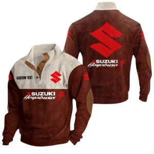 Suzuki Hayabusa Knitted Ribbed Corduroy Sweatshirt Mid Stretch Stand Collar Pullover Sweater, Custom Text HG170325Y32RCSCT1SUH