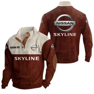 Nissan Skyline Exclusive Logo Knitted Ribbed Corduroy Sweatshirt Mid Stretch Stand Collar Pullover Sweater, Custom Text HG180325Y32RCSCT4NIS