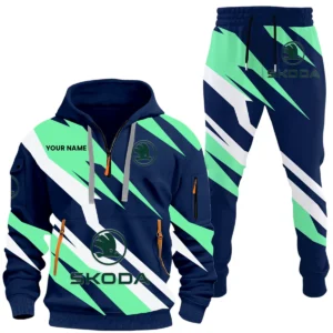 Skoda Half Zip Hoodie x Long Pants Set All-over Print, Custom Name HIHI130525Y26QZ3HSKO